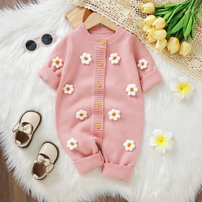 3D flower knit Romper