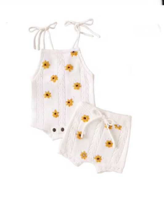 CLEARANCE - Crochet Sunflower knit Rompe Set-limited stock