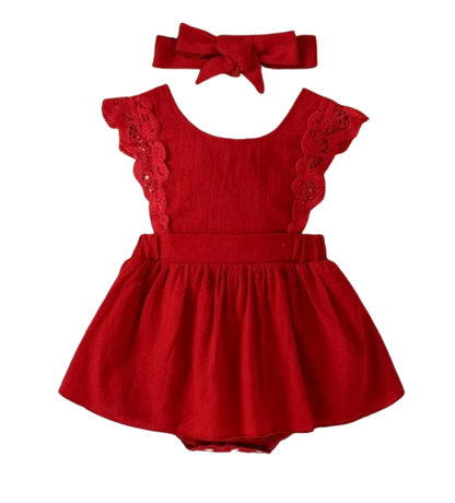 CLEARANCE- Holly Red cotton Romper Set