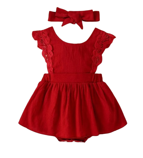 CLEARANCE- Holly Red cotton Romper Set